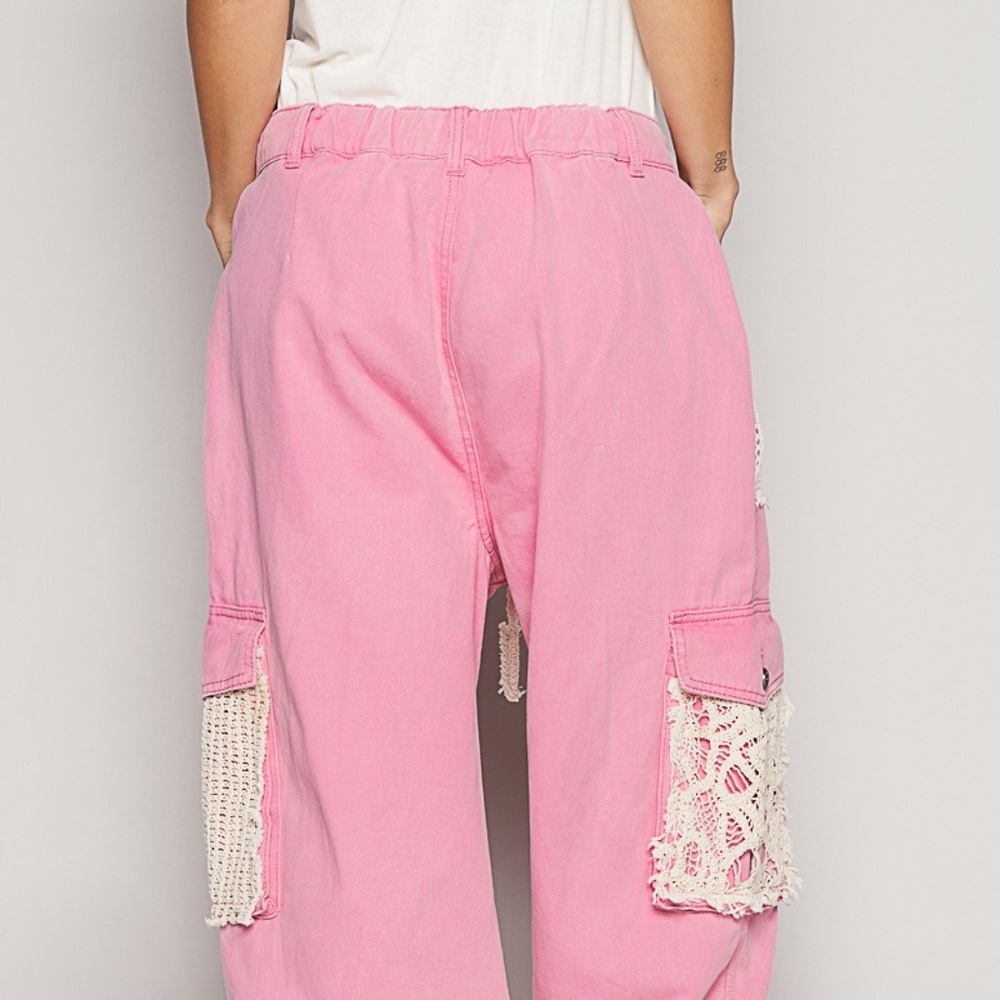 POL Pink Distressed Wide-Leg Track Pants with Crochet Pockets - Picture 12 of 12
